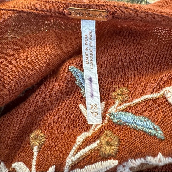 Free People Wild Dreams Embroidered Tunic Top Dress Rust Long Sleeve Peplum - Picture 8 of 9